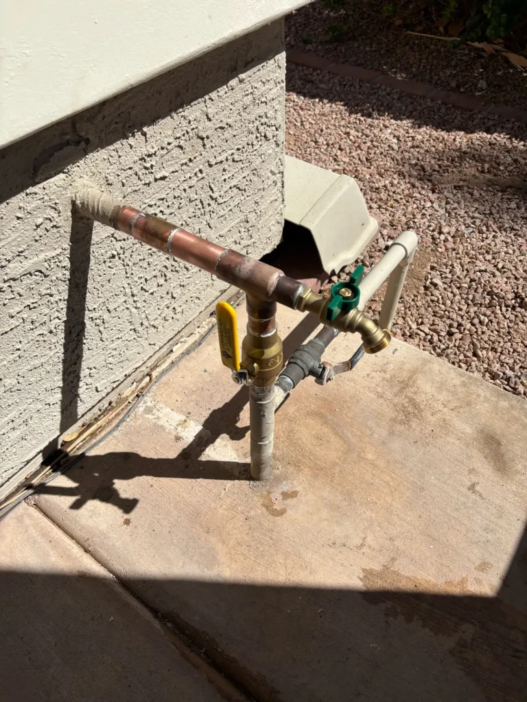 Outdoor hose bib and shut-off valve rebuilt with new copper and brass ball valve